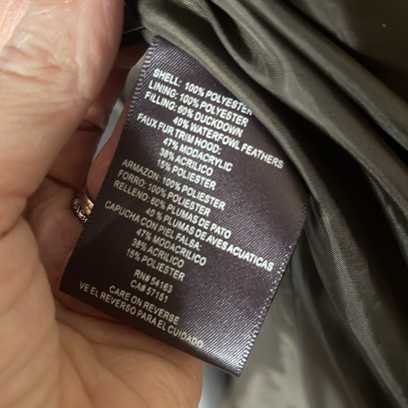 Kenneth Cole Reaction Waterfowl Duck Down Filled Long Khaki Green Puffer Coat - Picture 8 of 9